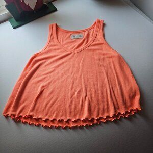 Ribbed Lettuce-Hem Tank Top – Bright Coral Orange, Size XS